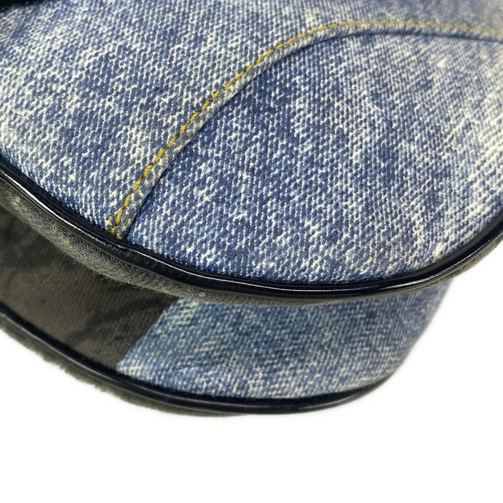 DIOR Christian Double Saddle Bag Handbag Denim Blue Red Multi Leather - Picture 6 of 7